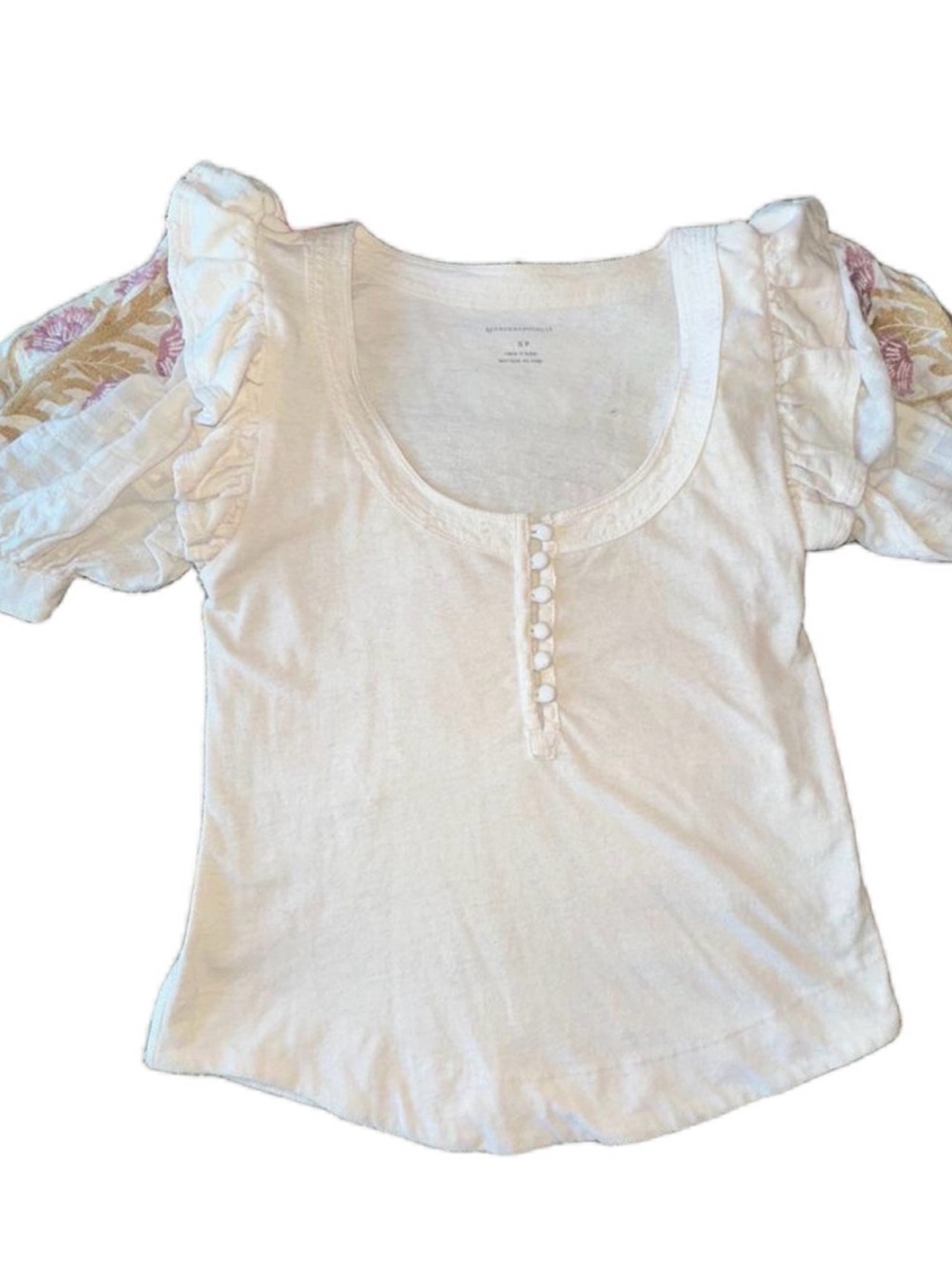 Anthropologie Cream Puff Sleeve Henley Top